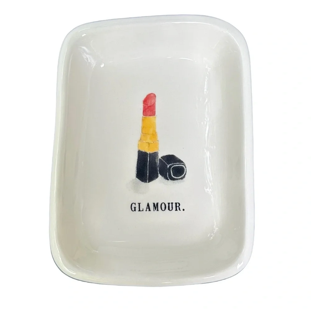 Rae Dunn HELLO GORGEOUS Tray SHINE CHARM GLAMOUR Dishes Makeup Organizer Holder